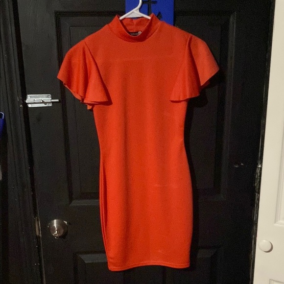 SHEIN Vibrant Orange Mini Dress with Flutter Sleeves - Picture 1 of 2